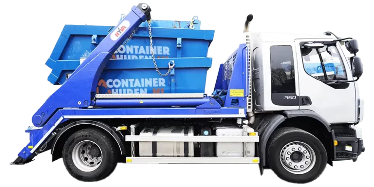 De vrachtwagens van container huren brengen de volgende dag je container voor de deur